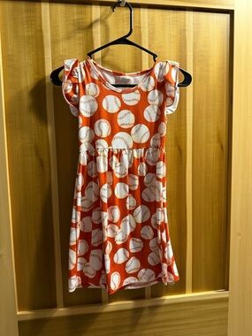 Red Baseball Print Girls' Dress